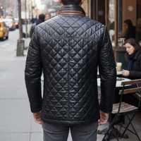 Blouson Bomber en Cuir d'Agneau Matelassé Sur Mesure pour Homme, Noir, Hiver, Toile Faite Main, Logo Avant, Style Décontracté, Vente en Gros