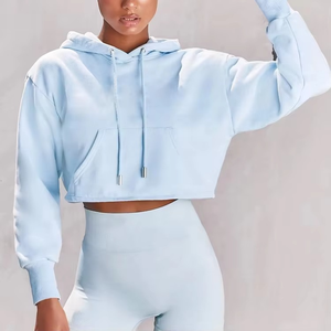 Venta al por mayor en relieve Puff Imprimir Crop Top Mujeres Sudadera con capucha Conjunto de logotipo personalizado de diseño de impresión de alta calidad recortada Mujeres Sudadera con capucha - Product Image 1