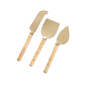 Nuevo diseñador Juego de queso de latón Mango de ratán Nuevas artesanías Juego de cuchillos de queso de acero inoxidable de alta calidad - Product Image 2