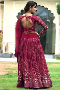 Lehenga Choli de Georgette Rosa con Estampado en Relieve, Estilo Moderno, de Secado Rápido, Semi-Cosido, para Bodas y Fiestas, para Todas las Temporadas - Product Image 2
