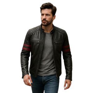 Chaqueta de motorista de cuero de vaca para hombre hecha a mano personalizada al por mayor en cuero genuino con aspecto clásico y acabado duradero - Product Image 3