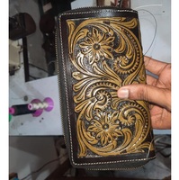 Pochette de mode artisanale en cuir véritable pour femme, design western vintage, porte-cartes, étui de téléphone avec protection RFID et fermeture éclair