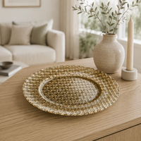 Assiette décorative en verre de 13 pouces, sans plomb, ambrée, à motif diamant en relief, pour mariage, vente en gros