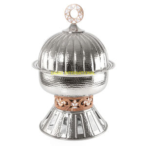 Cazuela Hotpot de cúpula de acero inoxidable martillado con soporte decorativo Calentador de alimentos para buffet para restaurante de catering de hotel - Product Image 1