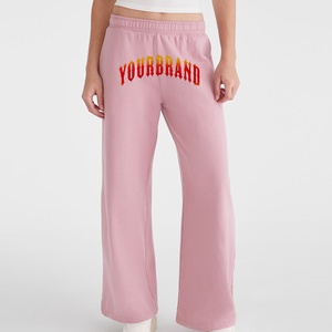 2025 recién llegado 100% algodón de pierna ancha pantalones de chándal holgados logotipo impreso personalizado transpirable ropa informal Joggers para mujeres - Product Image 1