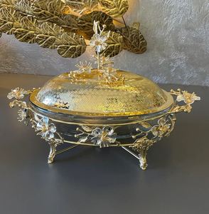 Luxury Handmade Metal Chafing Dish with Lid and Glass Food <b>Server</b> 6L/9L Contemporary Design for <b>Buffets</b> & Parties India Origin - Product Image 2