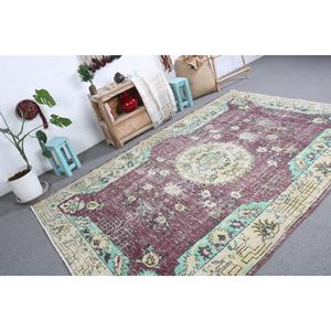 Turkish Vintage Large Rug 6.4x9.1 ft, <b>Red</b> Polka dot Rug <b>Wool</b> - Product Image 3