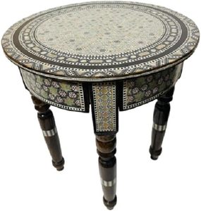 Table basse marocaine en nacre égyptienne artisanale Sultana - Table d'appoint ronde en forme d'étoile incrustée (18,8x13,2x19,6 pouces) - Product Image 4