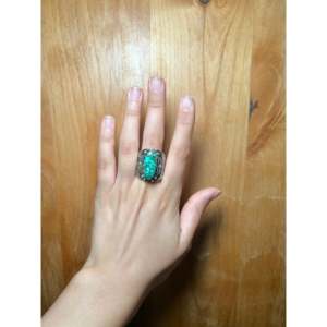 Navajo Handmade Kingman Turquoise Sterling <b>Silver</b> <b>Statement</b> <b>Ring</b> Size 12-Everyday Wear Gemstone <b>Ring</b> Natural Stone Inlay Setting - Product Image 4