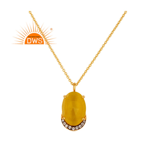 สร้อยคอประดับอัญมณีสีเงินสเตอร์ลิง18K ประดับอัญมณีสีเหลืองและพระจันทร์ - Product Image 1