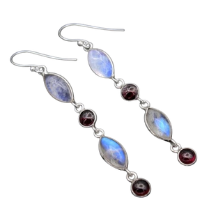 Pendientes de gota de plata de ley sólida 925, joyería colgante azul piedra lunar de fuego chapada en oro para mujeres y niñas para ocasiones de boda - Product Image 1
