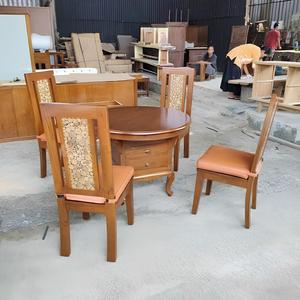 Ensemble de table à manger ronde en bois avec plateau en verre, ensemble de 5 chaises pour hôtel, appartement, villa - Product Image 2