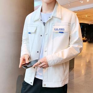 Chaqueta de cuero Retro Hip Hop para hombre, abrigo de motorista cortavientos de moda callejera con bordado de letras de PU, lona negra, blanca y verde - Product Image 4