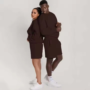 Customized logo perfect cutting unique style top manufacturer <b>Men</b> <b>Fleece</b> <b>shorts</b> sets OEM unisex Sweat Suits Set With Logo - Product Image 3