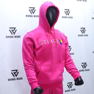 High Quality Custom Unisex Winter Streetwear Tracksuit Set Printed <b>pink</b> <b>Hoodie</b> Breathable Sweatpants Featuring Pockets - Product Image 3