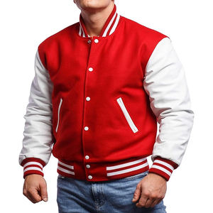 Veste universitaire vintage avec logo personnalisé, manches en cuir de couleur unie et col montant, broderie en chenille pour le printemps - Product Image 6