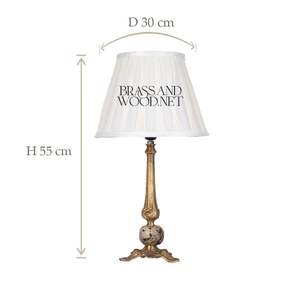 Lámpara de mesa decorativa de latón antiguo con acento esférico de base delgada y alta y pantalla de tela para interiores elegantes - Product Image 2