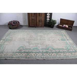 Alfombra Vintage de 6.2x9.3 pies, Alfombra Turca de Lana con Diseño de Camuflaje Azul - Product Image 3