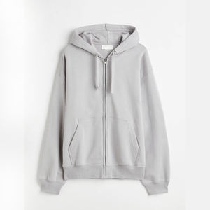 Sudadera con capucha de algodón y cremallera para hombre, ropa de calle de gran tamaño, con Logo personalizado, de alta calidad, gris, holgada, a la moda - Product Image 1