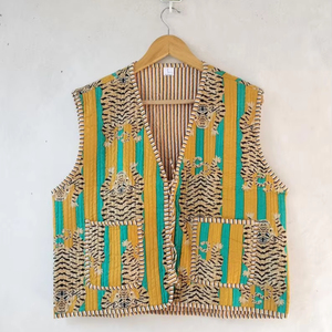 เสื้อกั๊กพิมพ์ลายเสือแนววินเทจสไตล์โบโฮสำหรับผู้หญิงเสื้อนอกลำลองเสื้อโค้ทสั้นลายทางผ้าทอซักแล้วของขวัญฤดูหนาว - Product Image 1