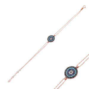 Bracelet en argent Sterling 925 pour femme, Design à œil turc, breloque ronde, mélange de pierres, fait à la main, vente en gros, 925 - Product Image 1