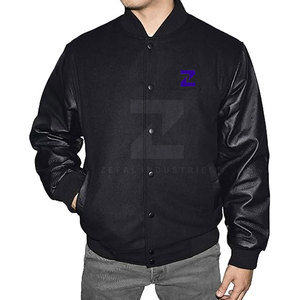 เสื้อแจ็คเก็ตเลตเตอร์แมนผ้าแคนวาสหนังสำหรับผู้ชาย ผลิตในปากีสถาน เป็นมิตรกับสิ่งแวดล้อม ระบายอากาศได้ดี เหมาะสำหรับฤดูหนาว มีโลโก้ด้านหน้า - Product Image 2