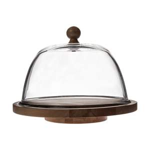 Support à gâteau en bois exclusif avec dôme en verre pour une présentation de desserts haut de gamme Tables élégantes pour la maison - Product Image 1