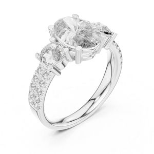 Bague de fiançailles en or rose 14 carats avec diamant de laboratoire ovale et rond pour femme |   Nouveau diamant cultivé - Product Image 6