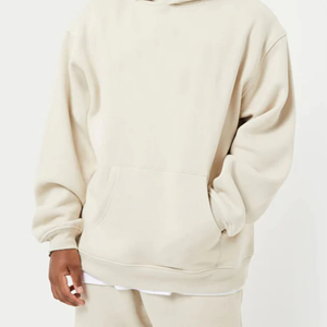 Sudadera con capucha de gran tamaño de avena con hombros caídos y dobladillo acanalado y puños cruzados hechos de 100 por ciento de algodón - Product Image 1