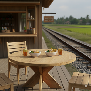 Table de restaurant Solobbeat en bois massif artisanal moderne avec base croisée, écologique - Product Image 4