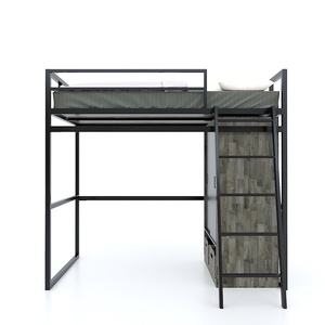 Cama litera doble moderna y contemporánea con armario, de madera maciza de caucho y estructura de hierro, cama para el hogar con almacenamiento - GT009 - Product Image 5