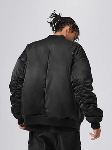 Blouson aviateur en satin surdimensionné noir et olive rétro Streetwear mode vêtements d'extérieur unisexe décontracté léger classique coupe-vent - Product Image 2