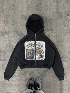 Nouvelle tendance à capuche Y2K personnalisé imprimé sweat hommes Harajuku veste gothique fermeture éclair vêtements de sport décontractés lâche mode à capuche - Product Image 3
