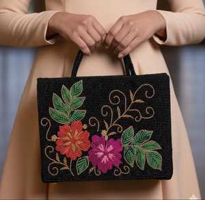 Beaded Magnolia <b>Bag</b>, Floral Beaded Purse, <b>White</b> Flower Handbag, Spring <b>Shoulder</b> <b>Bag</b>, Summer Beaded Purses, Handmade Floral - Product Image 1