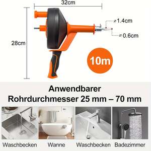 Desatascador de Drenajes Eléctrico y Manual de Alta Resistencia, Incluye Adaptador para Taladro y Guantes para una Limpieza y Desobstrucción Eficiente de Tuberías - Product Image 2