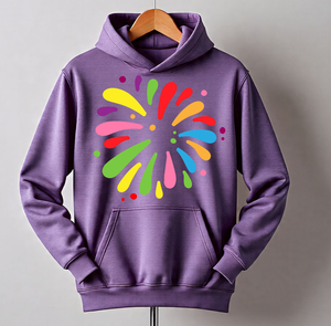 <span class=keywords><strong>Felpa</strong></span> con Cappuccio Stampata Happy Holi Unisex, Pullover in Cotone Viola, <span class=keywords><strong>Felpa</strong></span> Casual Primaverile con Tasca Frontale - Product Image 3