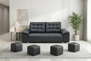 Modern Black PU Leather Sofa two Seat Tufted Back Padded Arms Metal Legs Living Room Furniture - Product Image 5