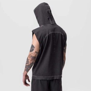 450gsm Men's Workout Hooded tank Tops Bodybuilding Muscle Cut off T Shirt Sleeveless <b>Hoodies</b> <b>Running</b> Athletic Youth Hoodie Top - Product Image 3