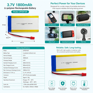 Batterie polymère au lithium OEM 1800mAh 3.7V UL1642 IEC62133 pour machine POS et navigateur GPS - Product Image 2