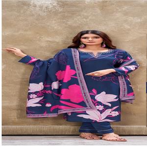 New Elegance Dressing Trend Modern Style High on Demand Pure Maslin <b>Kurti</b> Pant & Dupatta Printed Work <b>Woman</b> Fashion Exporter - Product Image 1