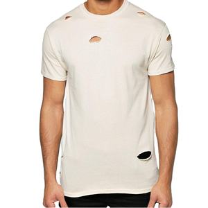 เสื้อยืดโอเวอร์ไซส์ผู้ชาย ผ้าถัก ลุคสตรีทแวร์ ลุคทำสีซีด ลุคขาดๆ 100% ผ้าฝ้ายเนื้อหนา ซักย้อมสีแบบแอซิดวอช คอกลม - Product Image 1