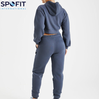 Conjunto Deportivo Casual de Dos Piezas para Mujer, Talla Grande, con Pedrería Bordada, Otoño Invierno, Top Corto con Capucha