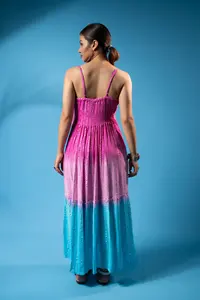 ชุดเดรสผ้าเรยอนมัดย้อมสไตล์โบฮีเมียนสำหรับผู้หญิงชุดปาร์ตี้ชายหาดคอวีลึกแต่งพู่และมีสายรัดปรับระดับได้ - Product Image 3