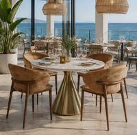 Tables et chaises de restaurant en bois personnalisées, directement de l'usine, design moderne, revêtement en tissu, non pliables, pour usage commercial.