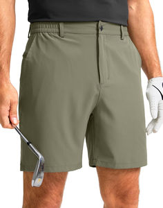Pantalones cortos híbridos de golf para hombre personalizados al por mayor, pantalones cortos chinos informales elásticos con frente plano ligeros de secado rápido con bolsillos, pantalones cortos para hombre - Product Image 1