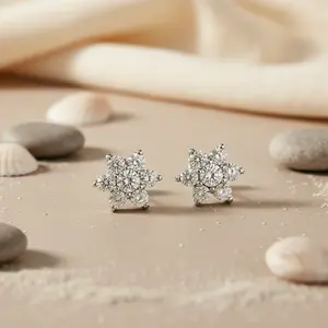 Boucles d'oreilles clous en diamant en forme de fleur, bijoux fins pour femmes, cadeau - Product Image 3