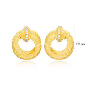 Dainty รอบรูปร่างเพทายหินพื้นผิวต่างหูสตั๊ดตุรกีขายส่ง925เครื่องประดับเงิน - Product Image 2