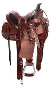 Selle de cheval pour jeunes Western Show en cuir marron avec têtière, rênes et collier de poitrine pour la course de barils et le roping - Product Image 4