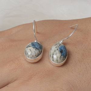 Solide 925 Sterling Silver Fine Handmade Daily Wear Dangle Drop Boucles d'oreilles Naturel K2 Jaspe Ovale Cabochon Lunette Réglage En Gros - Product Image 3