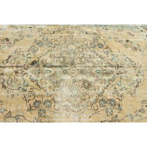 Vintage Area Rug 5.7x6.8 ft (173x207 cm), Turkish <b>Yellow</b> Ikat Rug - Product Image 5